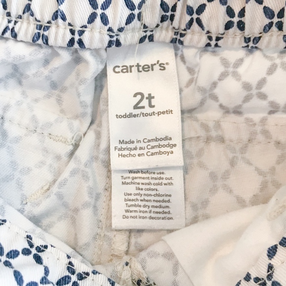 Carter's | 2T White with Blue Lattice Print Shorts - Picture 3 of 3